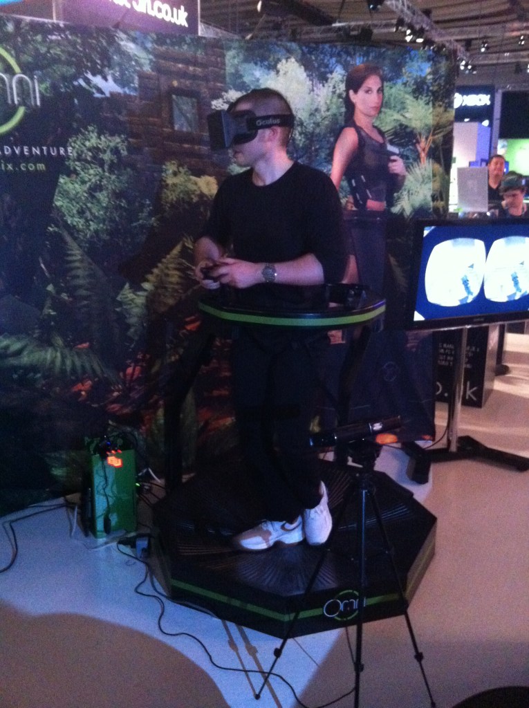 I'm not convinced by omni-directional treadmills. Amusingly, the guy kept getting tangled in the wires from his headset as he turned around.